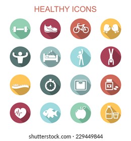 healthy long shadow icons, flat vector symbols