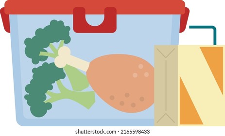Healthy lunch icon. Plastic container with fresh vegetables