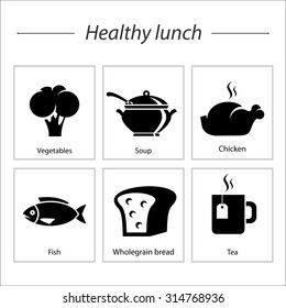 Healthy lunch set. Vector icons