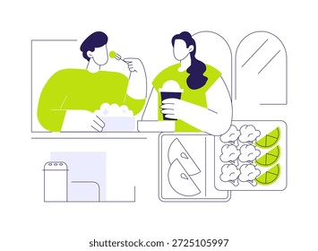 Healthy lunchbox isolated cartoon vector illustrations. Smiling colleagues eating food from lunch boxes together, healthy meal, dinner break in a smart office, modern workplace vector cartoon.