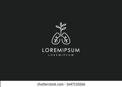 Healthy Lung Logo. Illustration Of Lungs With Plants Growing Upwards. Vector Line Icon Template