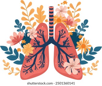 Healthy lungs breathwork vector illustration