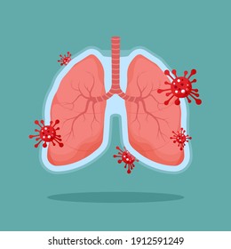 Healthy lungs human internal organ. Virus protection. Shield concept. Respiratory system icon. Anatomy, medicine concept. Healthcare. Vector illustration isolated on blue background.