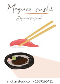 healthy Maguro sushi with chopsticks vector on white background.