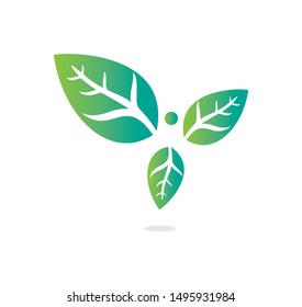 Healthy man and leaves figure vector logo design. Ecological and biological product concept sign. Ecology symbol. Human character icon. Logo for spa, healthy, nature and etc.