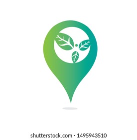 Healthy man and leaves GPS shape  figure vector logo design. Ecological and biological product concept sign. Beauty place symbol. Human character and gps icon. Logo for spa, healthy, nature and etc.