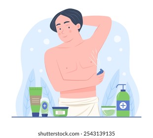 Healthy Man Spraying Cologne Perfume on Body for Beauty Skin Treatment Concept Illustration