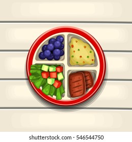 healthy meal food menu combination for kid with fruit, carbs, vegetables, and protein