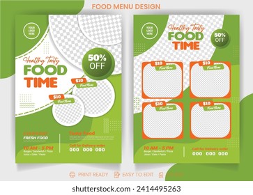 Healthy Meal, Green color Restaurant menu discount Offer flyer of Buffet Delicious restaurants And Product Promotion food Menu Template 