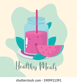 healthy meal juice and slice watermelon vector illustration