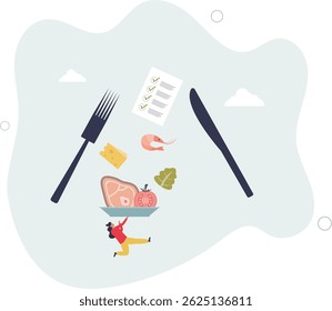 Healthy meal planning with daily food ingredients list .Weekly eating schedule with plan for slimming. character life .