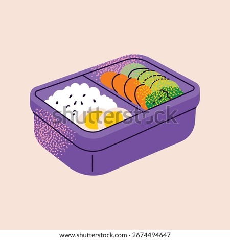 Healthy Meal Prep. Vector Illustration of a Bento Box with a Balanced Lunch, Perfect for Diet and Nutrition. Flat vector illustration. Healthy eating lunch preparation concept