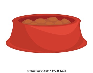 Healthy meal snack for pets. Vector icon of dog feed in dish. Doggy food snack. Cartoon pets nutrition illustration isolated on white background.