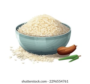 Healthy meal, steamed organic basmati rice bowl icon isolated