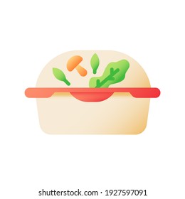 Healthy meal takeout vector flat color icon. Catering service. Food delivery. Vegetarian dinner for take away. Salad in plastic box. Cartoon style clip art for mobile app. Isolated RGB illustration