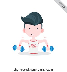 Healthy Men Do Dumbbell Workout with Two Hands Illustration - Vector