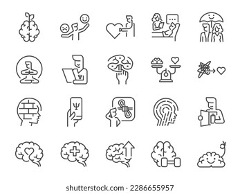 Healthy mental icon set. It included psychology, healthy habits, mind, well-being, and more icons.