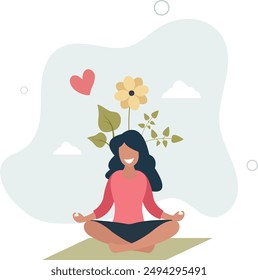 Healthy mentality and self care. Happy woman feel confident, relax, accept and love herself.flat design.illustration with people.