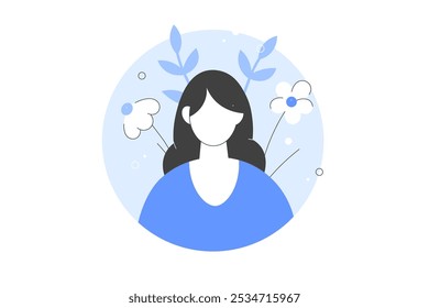 Healthy mentality and self care illustration Happy woman feel confident, relax, accept and love herself. Selfcare and acceptance concept Flat Cartoon Vector Illustration, icon. Stylish, Minimalist