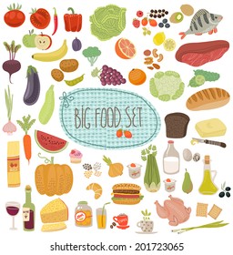 Healthy menu, food illustrations collection set