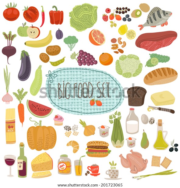 Healthy Menu Food Illustrations Collection Set Stock Vector (Royalty ...