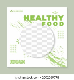 plantilla de menú saludable, con círculo transparente para el titular del producto.