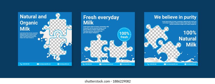 Healthy milk digital advertising. Social media post template for digital marketing and national milk day sales promotion. Food and beverage advertising. Healthy drinks for children.