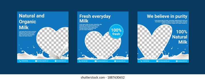 Healthy milk digital advertising. Social media post template for digital marketing and national milk day sales promotion. Food and beverage advertising. Healthy drinks for children.