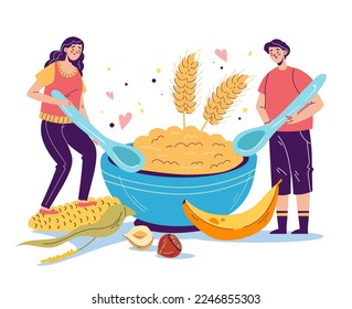 Healthy milk porridge breakfast nutrition meal concept. Vector graphic design illustration