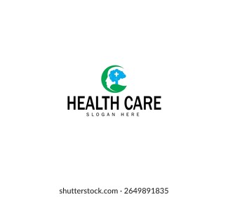 healthy mind logo, people head with leaf and brain logo