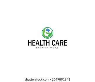 healthy mind logo, people head and hand with leaf and brain logo