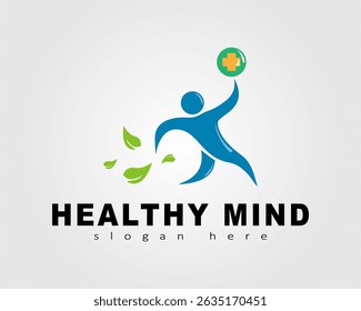 healthy mind run stick man illustration vector logo design for company