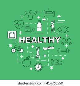 healthy minimal outline icons, vector pictogram set