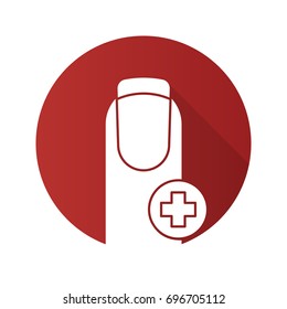 Healthy nail flat design long shadow glyph icon. Fingernails treatment and care. Vector silhouette illustration