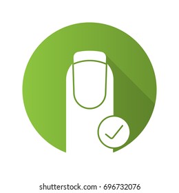 Healthy nails flat design long shadow glyph icon. French manicure with check mark. Vector silhouette illustration