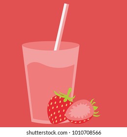 Healthy natural cocktail drink with sweet strawberry. Fresh organic strawberries smoothie. For restaurant menu, card or design element