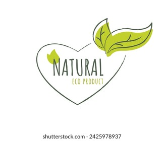 Healthy natural eco product label logo design with hand drawn charcoal elements. Vector illustration for logo and sticker