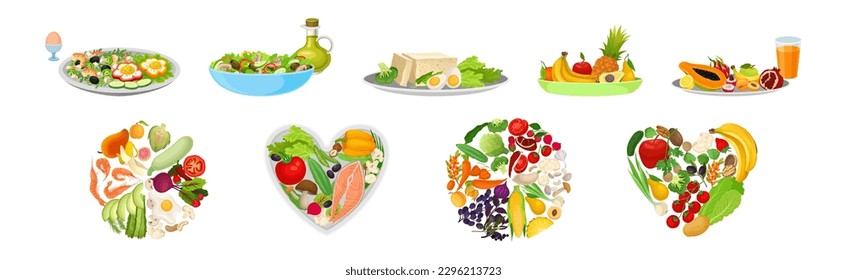 Healthy Natural Food and Organic Products Vector Composition Set