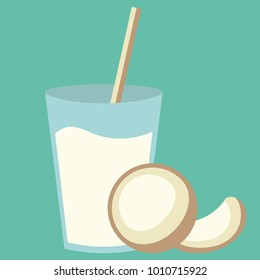 Healthy natural gourmet cocktail drink with sweet coconut. Summer fresh tropical smoothie. For restaurant menu, card or design element background.
