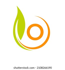 Healthy Natural Product Label Logo On Letter O Template. Letter O Eco Friendly, Green Tree Leaf Ecology Vector Concept