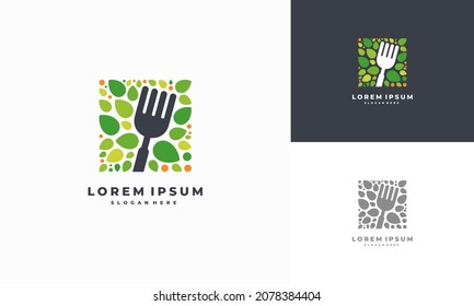 Healthy Nature food logo designs concept vector, Vegetarian food symbol Creative logo