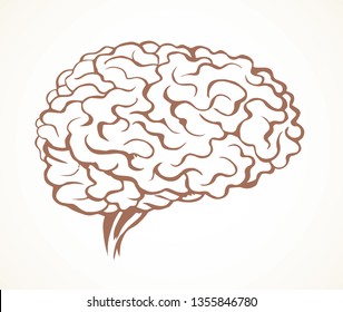 Healthy neuron sense logic part on light background. Line black ink hand drawn ill nerve cortex brainy picture logo diagram pictogram in doodle art retro cartoon style. Cross section side macro view
