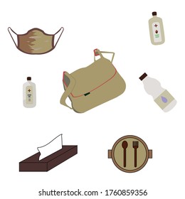 Healthy new normal starter set pack from virus corona, vector illustrations