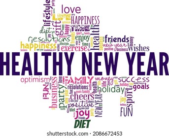 Healthy New Year vector illustration word cloud isolated on white background.