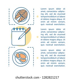 Healthy nutrition article page vector template. Protein diet, eaing. Brochure, magazine, booklet design element with text boxes. Food products. Meal preparation recipes. Print concept illustration