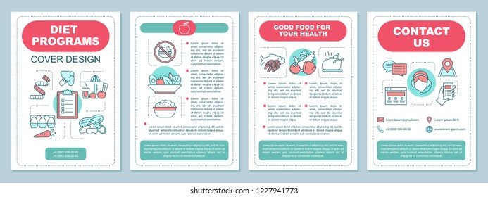 Healthy nutrition brochure template layout. Dieting program. Flyer, booklet, leaflet print design. Organic food. Sports nutrition. Vector page layouts for magazines, annual reports, advertising poster