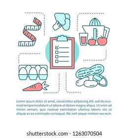 Healthy nutrition concept linear illustration. Diet, eaing. Article, brochure, magazine page layout with text boxes. Food products. Meal preparation. Print design. Vector isolated outline drawing