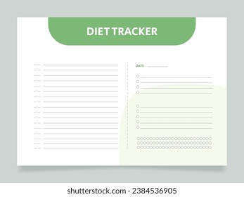 Healthy nutrition and diet tracker worksheet design template. Printable goal setting sheet. Editable time management sample. Scheduling page for organizing personal tasks. Arial Regular font used