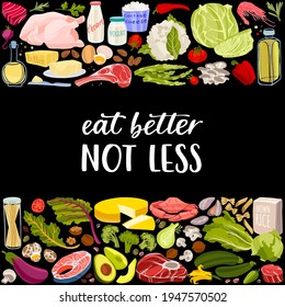 Healthy nutrition inspirational quote. Hand drawn healthy food and motivational phrase. Vector illustration and lettering for health and fitness centers, yoga studios, organic or vegetarian stores.