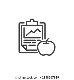 Healthy nutrition plan line icon. linear style sign for mobile concept and web design. Apple and paper clipboard outline vector icon. Symbol, logo illustration. Vector graphics